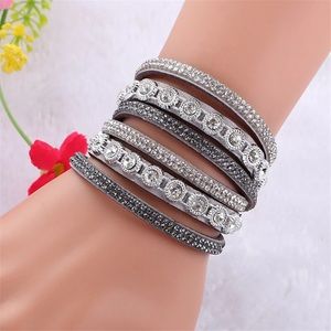 Silver Multi layer Rhinestone leather bracelets